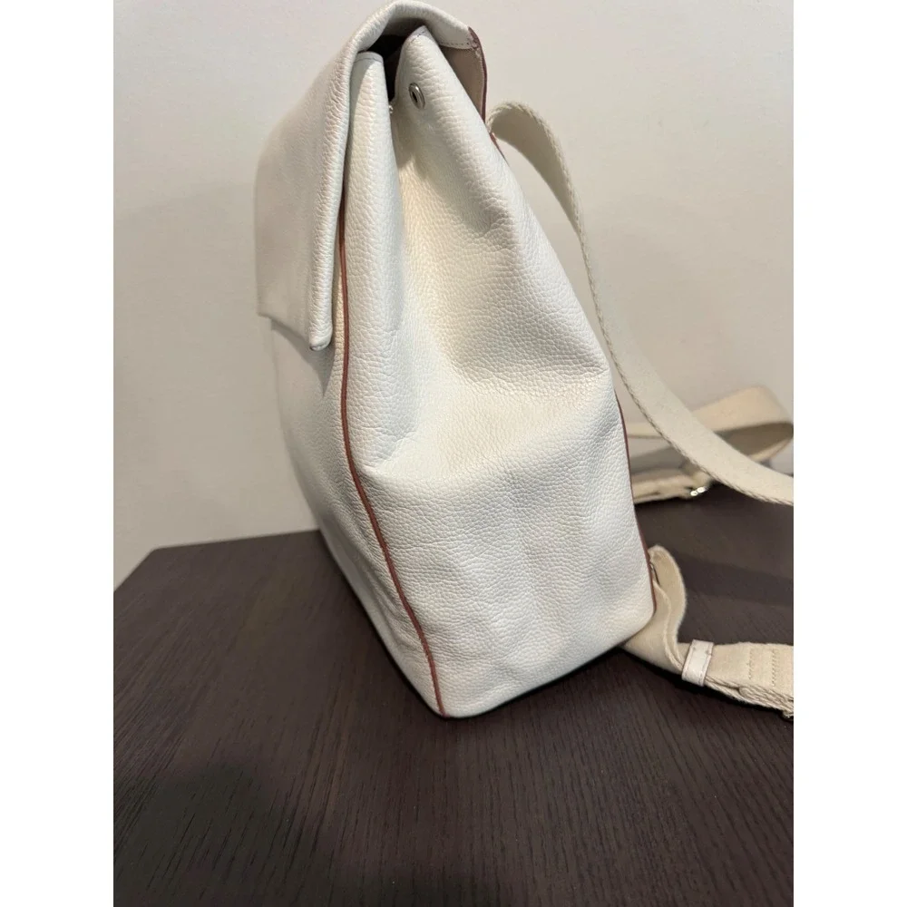 Nordstrom Pebbled Leather Flap Backpack‎ Women OS Off White Minimalist Chic